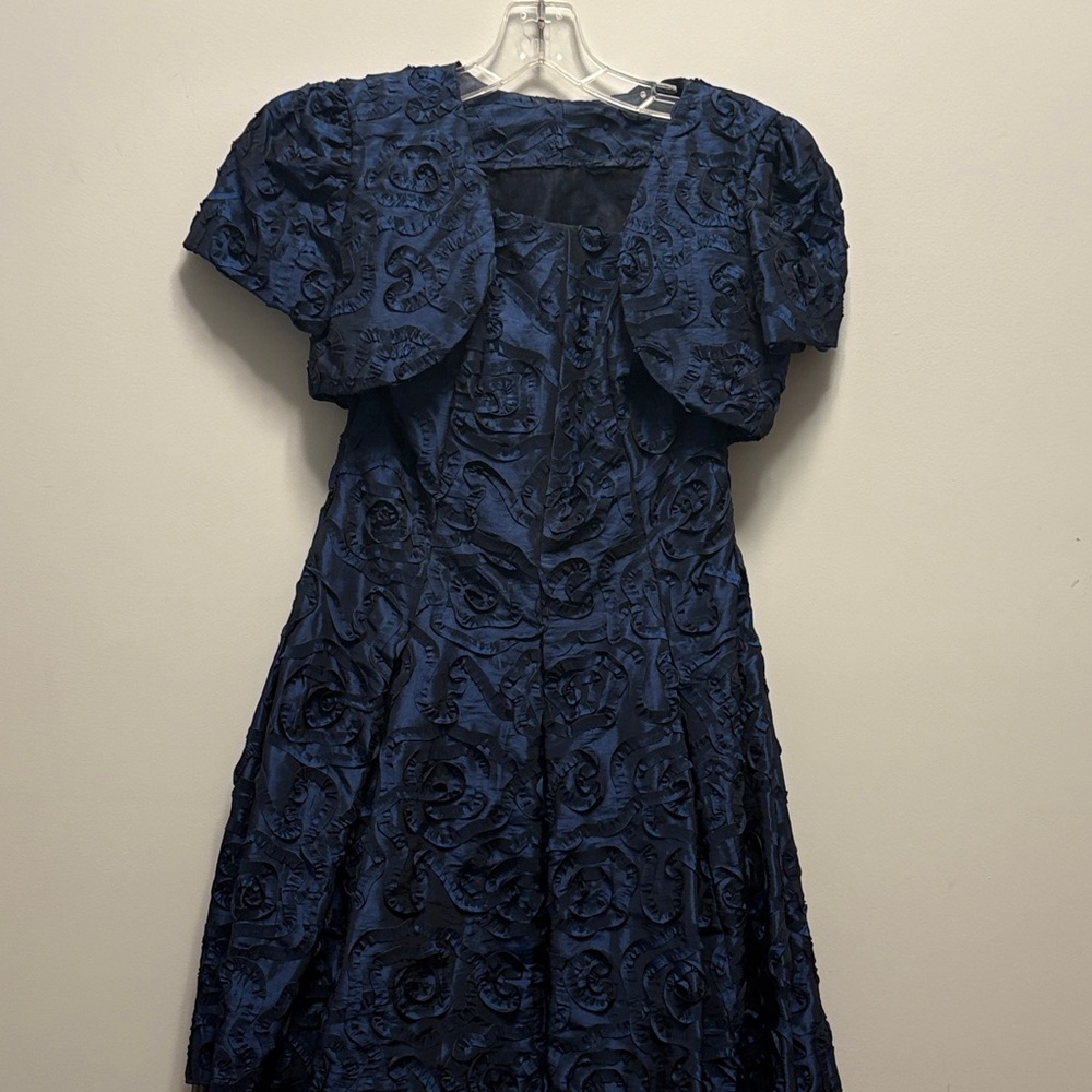 Jessica McClintock Navy Blue Textured Mini Dress